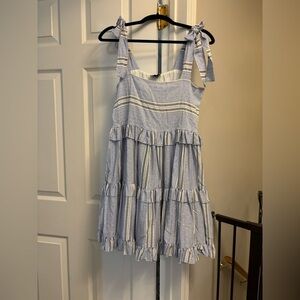 Dixie Women’s Blue Striped  Ruffle Tank Dress Size M  Made In Italy